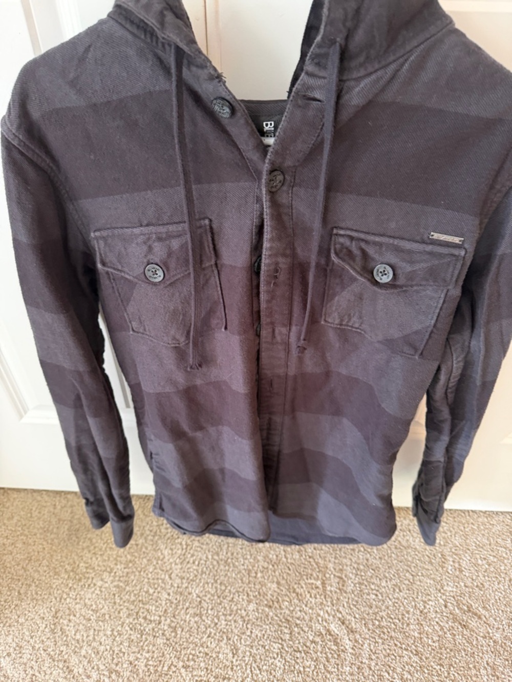 Men's Hooded Button-Front Shirt Jacket in Charcoal